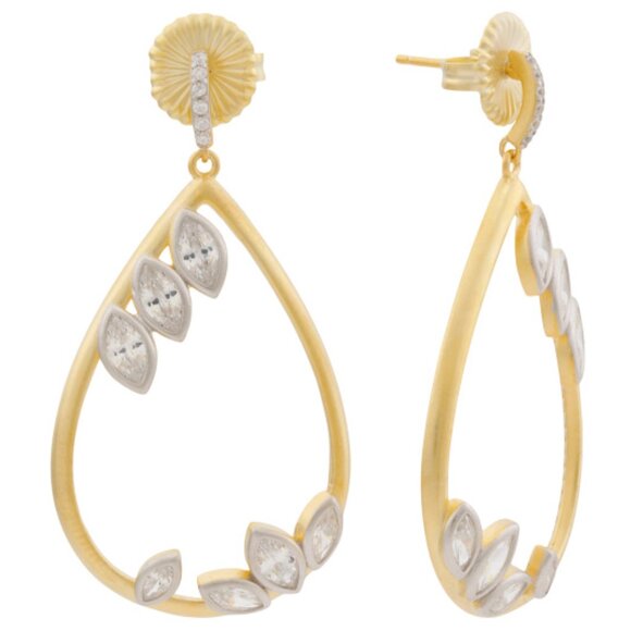 FREIDA ROTHMAN 14kt Gold Plated Sterling Silver Bloom Open Teardrop Earrings - Picture 1 of 2